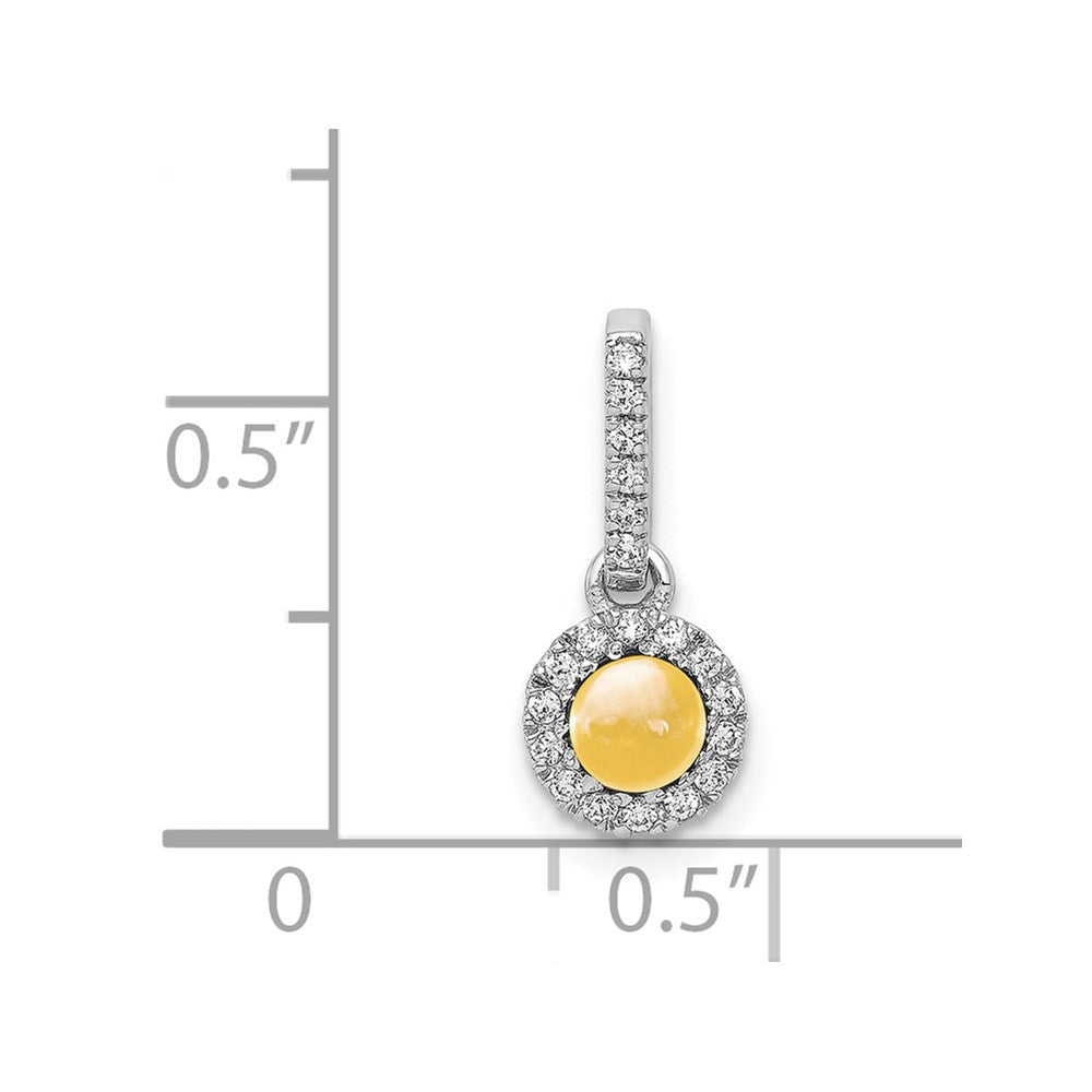 14K Weißgold Anhänger mit echtem Diamant und Citrin-Cabochon im Halo-Design, 0,47 ct