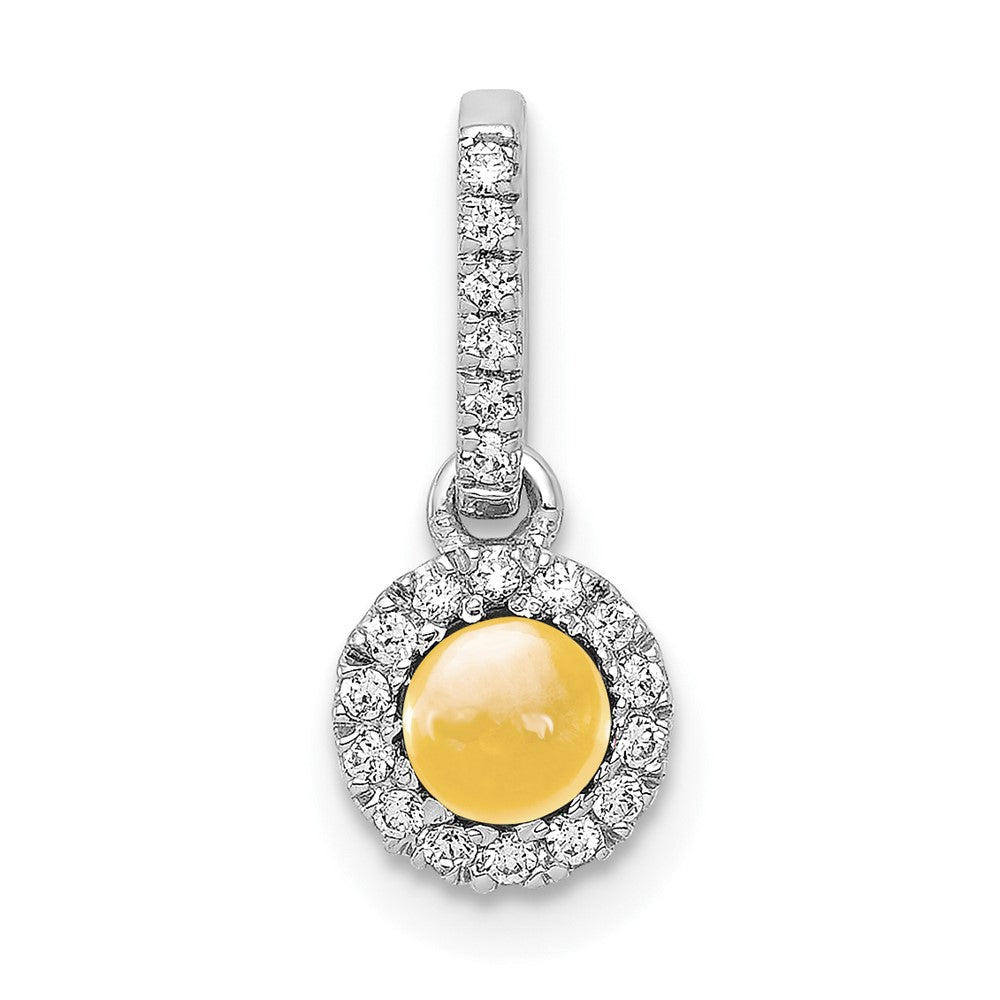 14K Weißgold Anhänger mit echtem Diamant und Citrin-Cabochon im Halo-Design, 0,47 ct