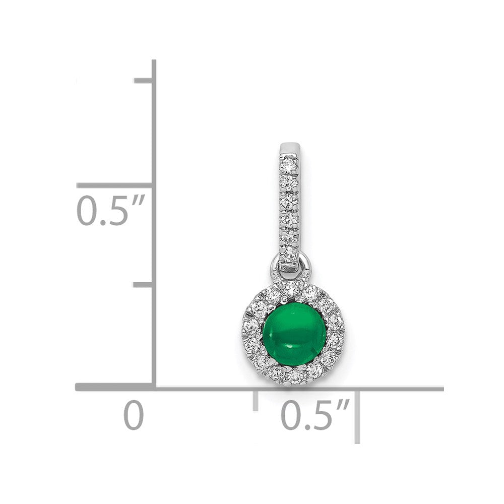 14K Weißgold Halo-Anhänger mit echtem Diamant und 0,47 ct. Cabochon-Smaragd