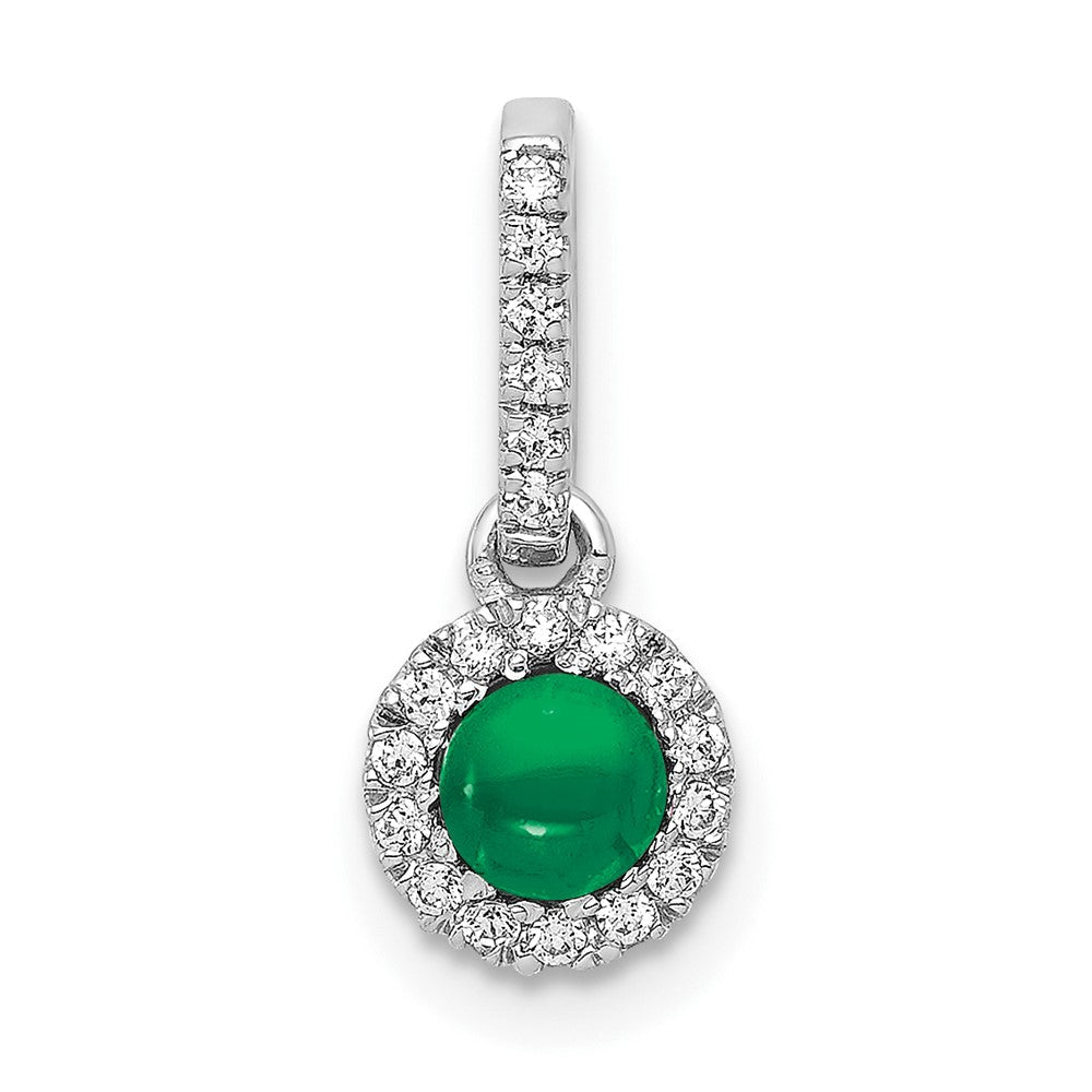 14K Weißgold Halo-Anhänger mit echtem Diamant und 0,47 ct. Cabochon-Smaragd