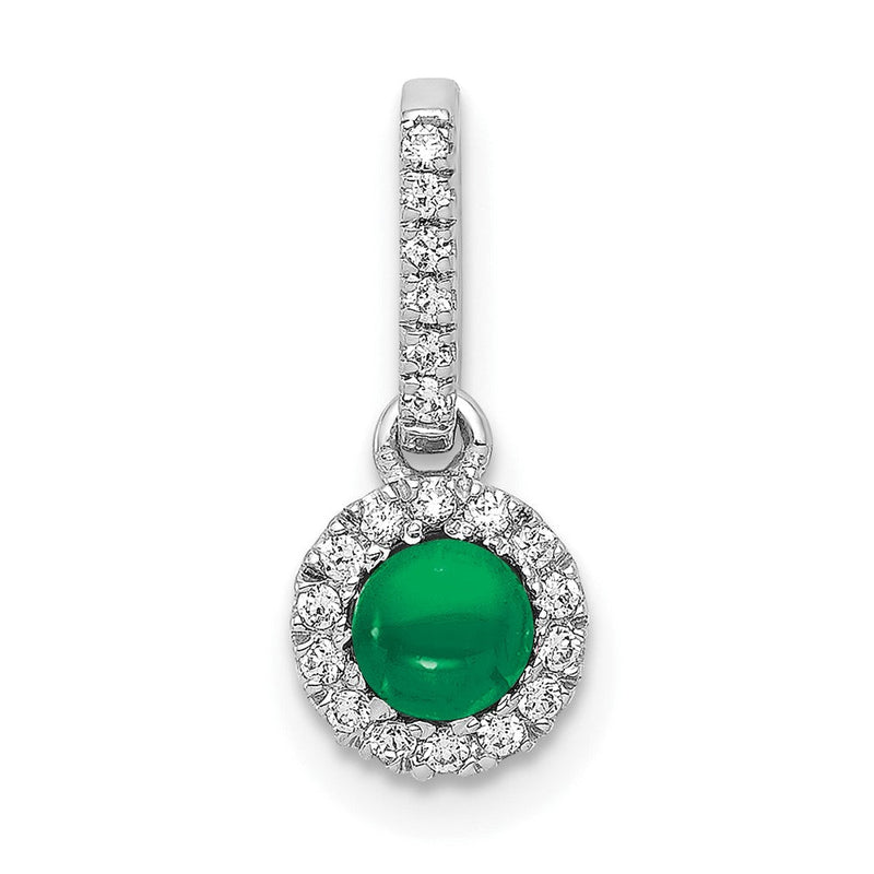 14K Weißgold Halo-Anhänger mit echtem Diamant und 0,47 ct. Cabochon-Smaragd