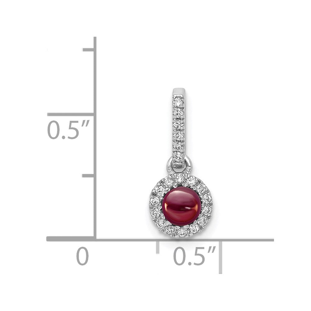 14K Weißgold Anhänger mit echtem Diamant und Cabochon-Granat, 0,47 ct