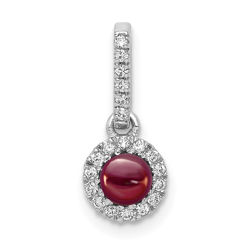 14K Weißgold Anhänger mit echtem Diamant und Cabochon-Granat, 0,47 ct