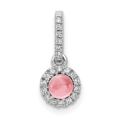 14K Weißgold 14K Weißgold Diamant und Cabochon.47 Rosa Turmalin Anhänger