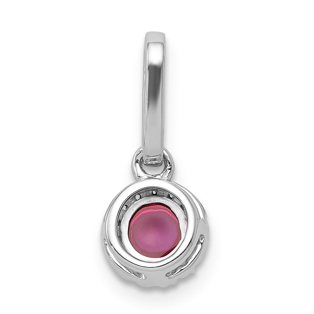 14 Karat Weißgold Halo-Anhänger mit echtem Diamant und Cabochon-Rubin