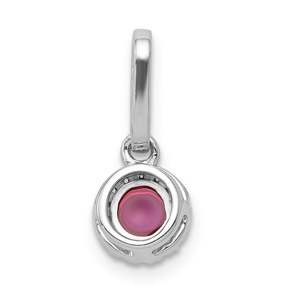 14 Karat Weißgold Halo-Anhänger mit echtem Diamant und Cabochon-Rubin