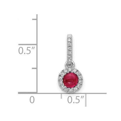 14 Karat Weißgold Halo-Anhänger mit echtem Diamant und Cabochon-Rubin
