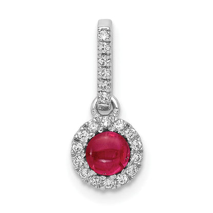 14 Karat Weißgold Halo-Anhänger mit echtem Diamant und Cabochon-Rubin