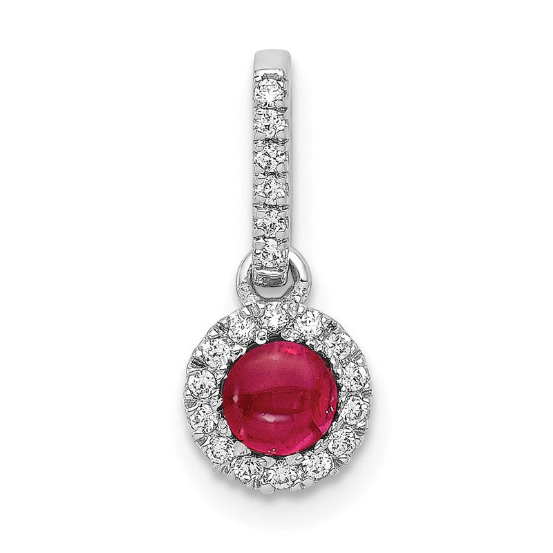 14 Karat Weißgold Halo-Anhänger mit echtem Diamant und Cabochon-Rubin