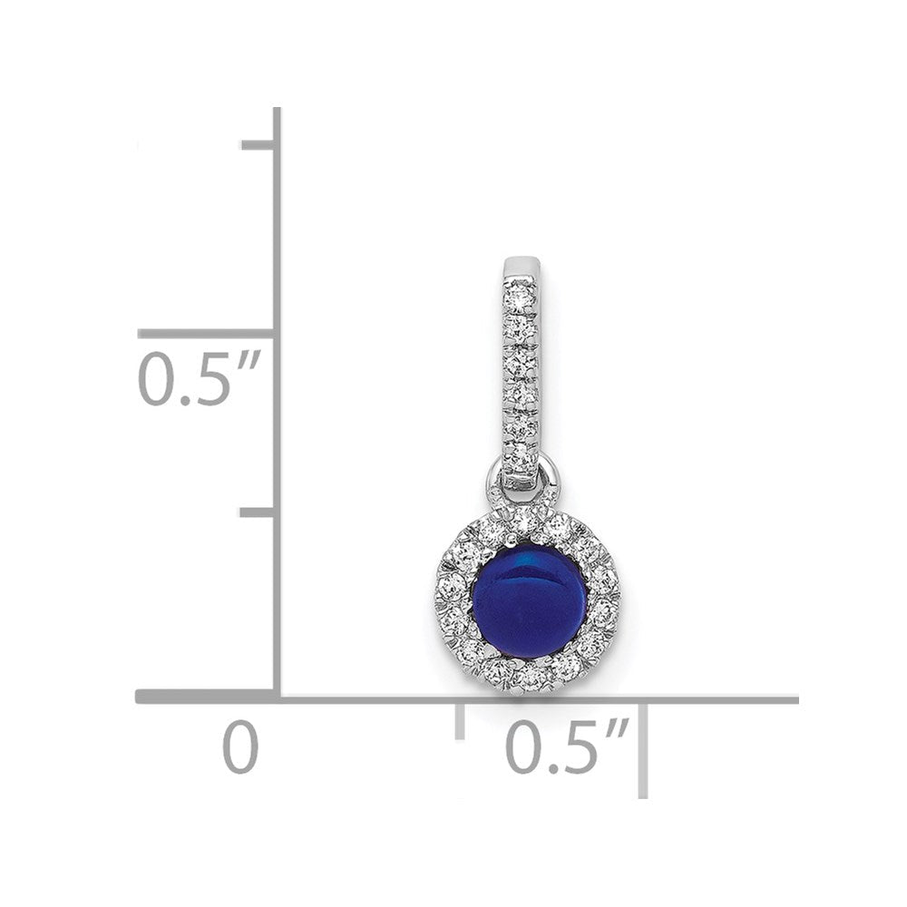 14 Karat Weißgold Anhänger mit echtem Diamant und Cabochon-Saphir, 0,47 ct., mit Halo-Fassung