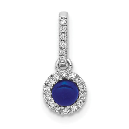 14 Karat Weißgold Anhänger mit echtem Diamant und Cabochon-Saphir, 0,47 ct., mit Halo-Fassung