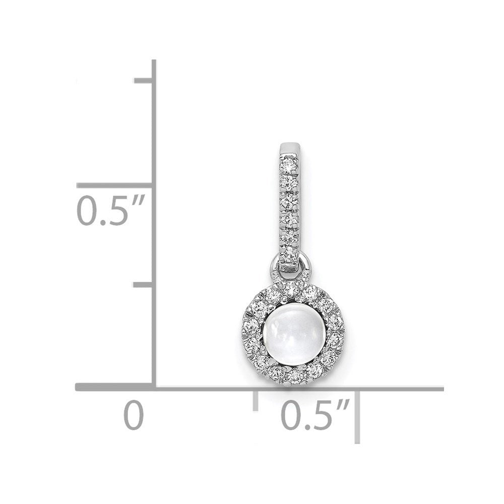 14K Weißgold-Anhänger mit echtem Diamant und Cabochon-Weißtopas, 0,47 ct