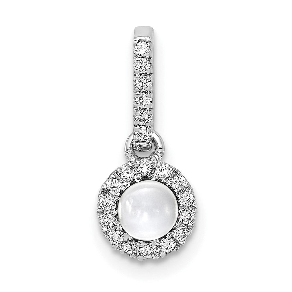 14K Weißgold-Anhänger mit echtem Diamant und Cabochon-Weißtopas, 0,47 ct