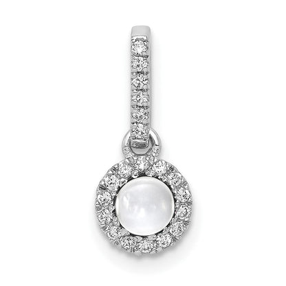 14K Weißgold-Anhänger mit echtem Diamant und Cabochon-Weißtopas, 0,47 ct