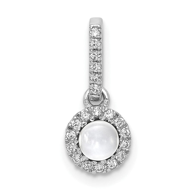 14K Weißgold-Anhänger mit echtem Diamant und Cabochon-Weißtopas, 0,47 ct