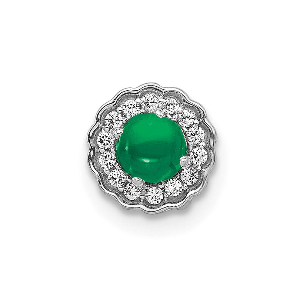 14K Weißgold Heiligenschein Echt Diamant und Cabochon Smaragd Kette Anhänger