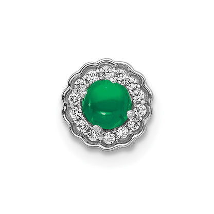 14K Weißgold Heiligenschein Echt Diamant und Cabochon Smaragd Kette Anhänger