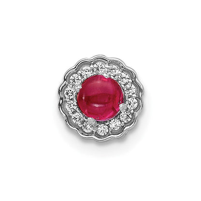 14K Weißgold Echt Diamant und Cabochon.38 Rubin Kette Anhänger