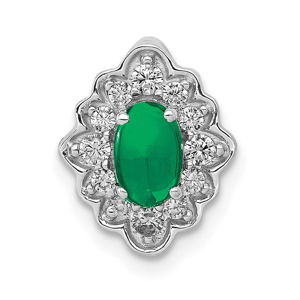 14K Weißgold Fantasie Heiligenschein Echt Diamant und Cabochon Smaragd Kette Anhänger