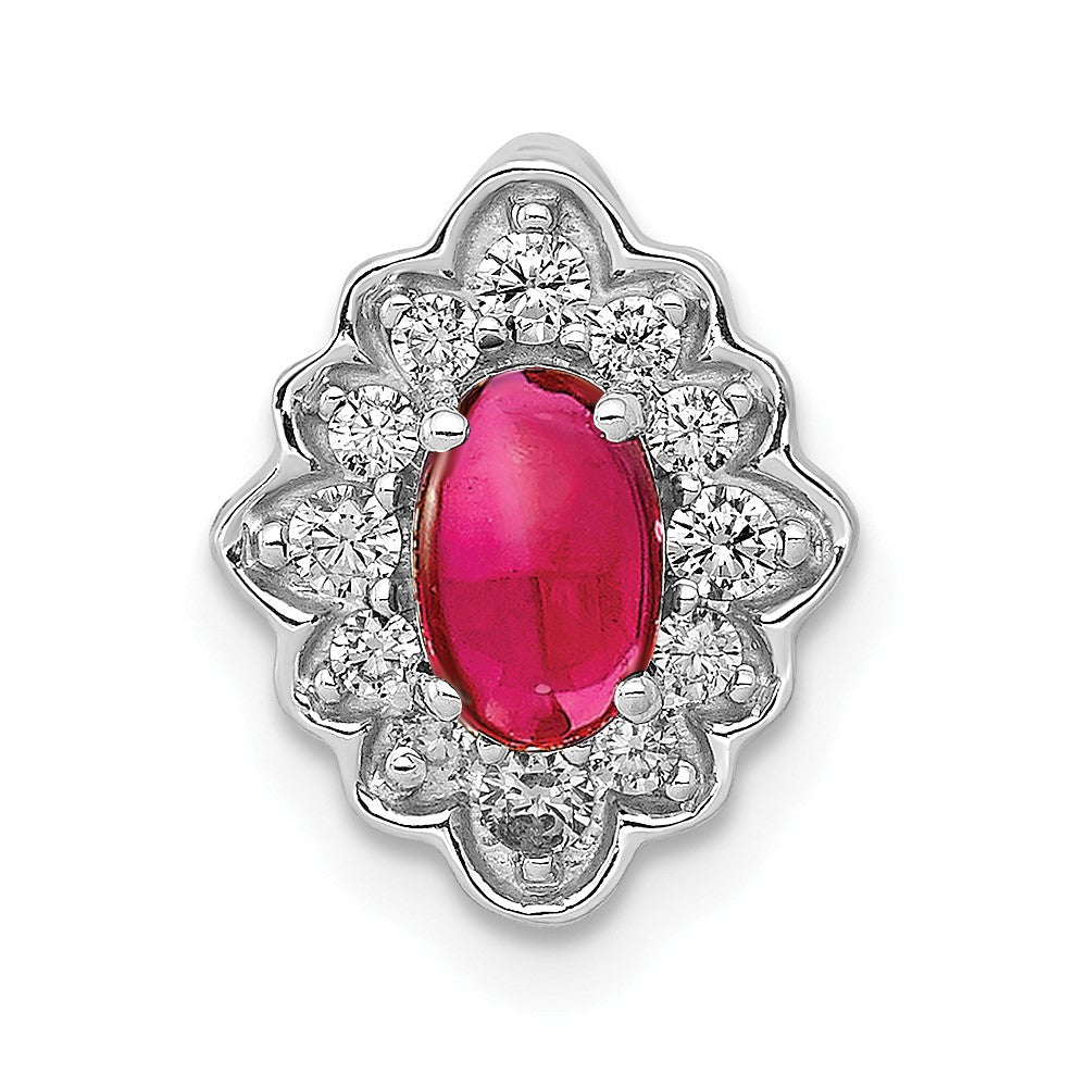 14K Weißgold Echt Diamant und Cabochon.60 Rubin Kette Anhänger