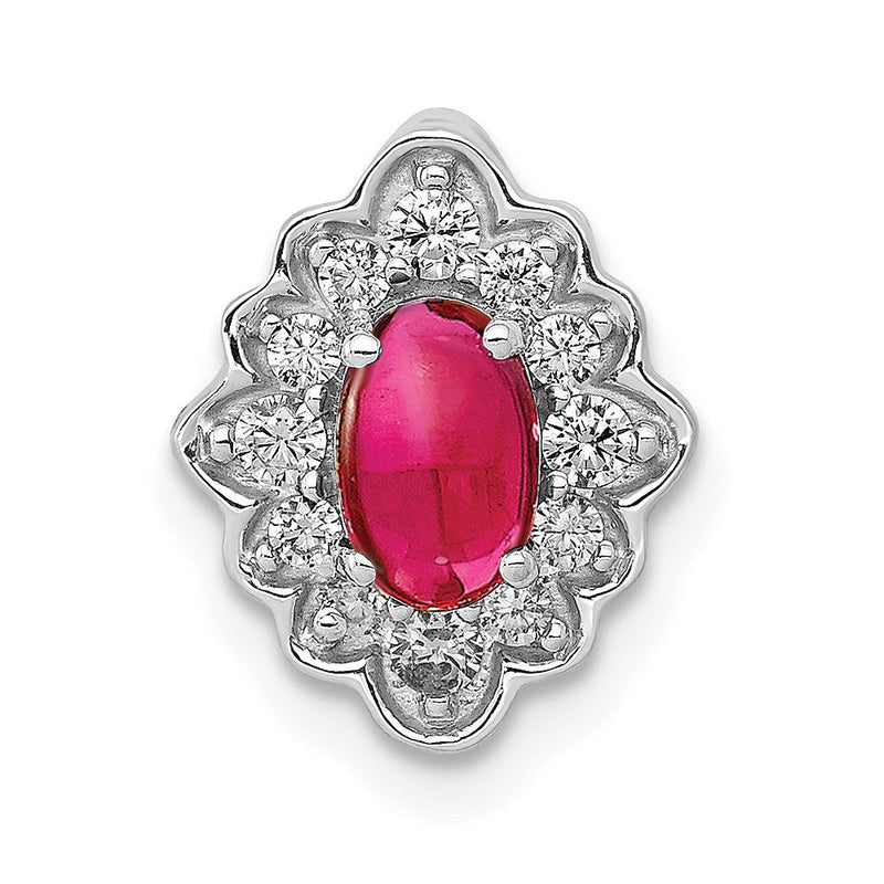 14K Weißgold Echt Diamant und Cabochon.60 Rubin Kette Anhänger