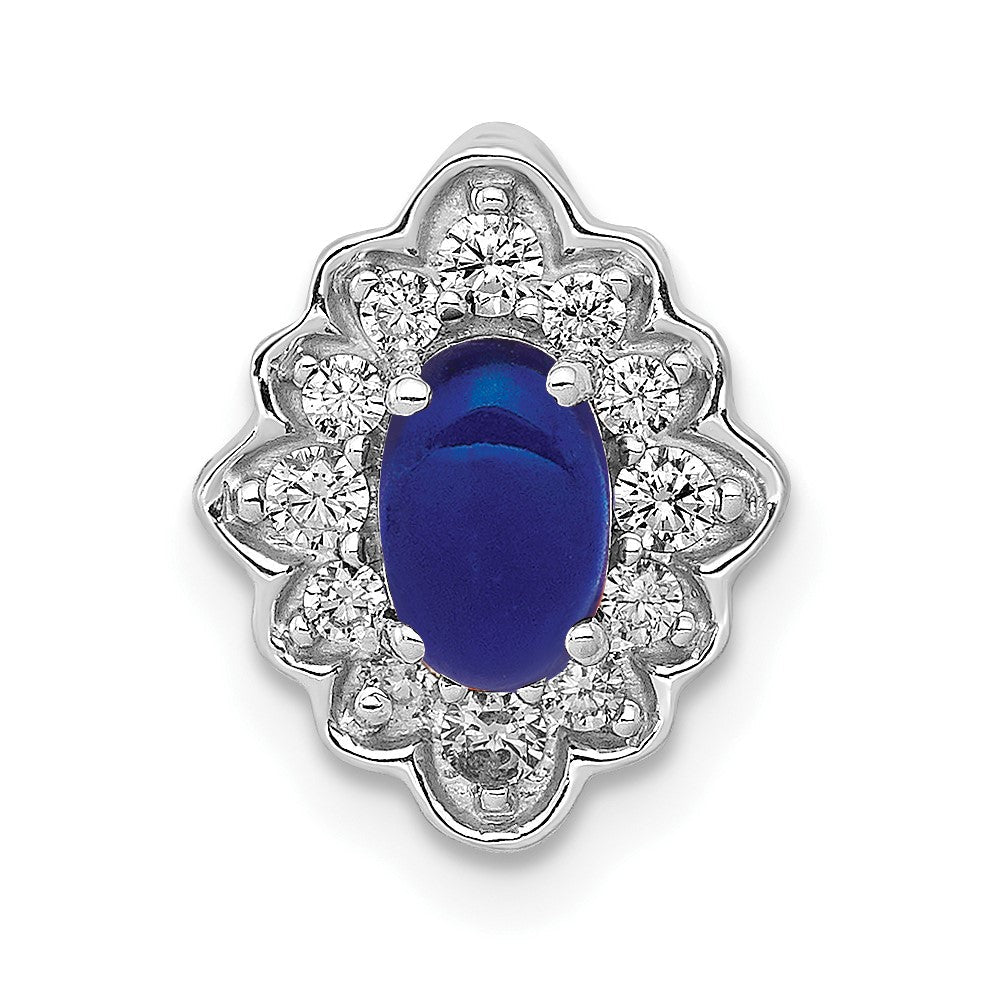 14K Weißgold Fantasie Echt Diamant und Cabochon Saphir Kette Anhänger