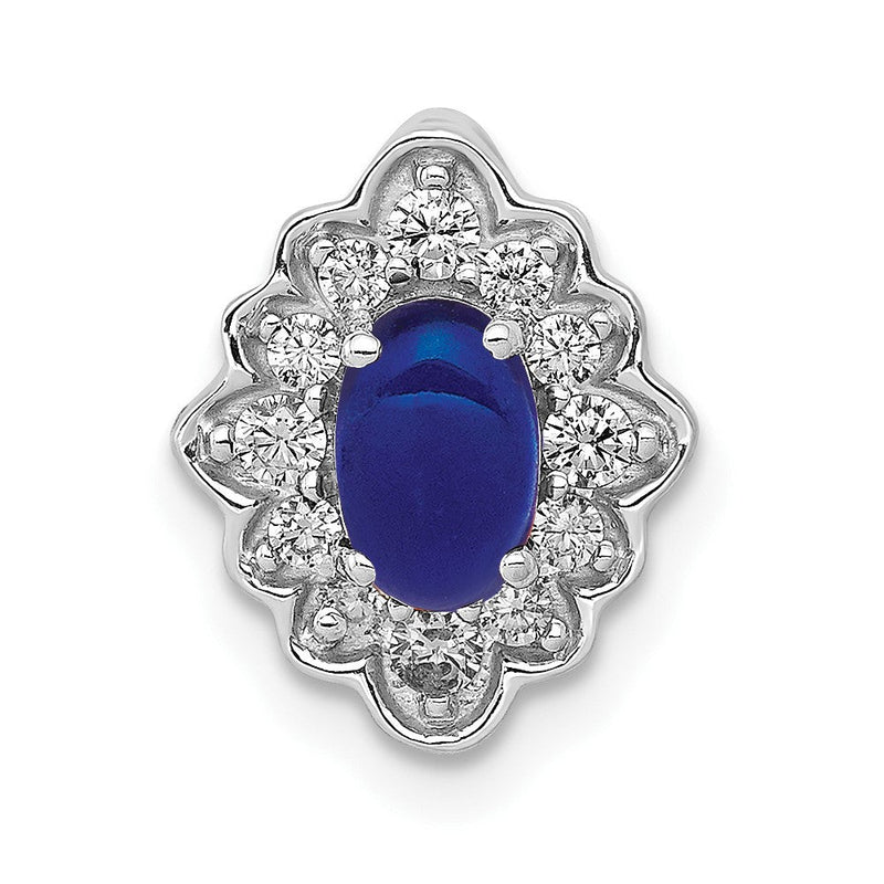 14K Weißgold Fantasie Echt Diamant und Cabochon Saphir Kette Anhänger