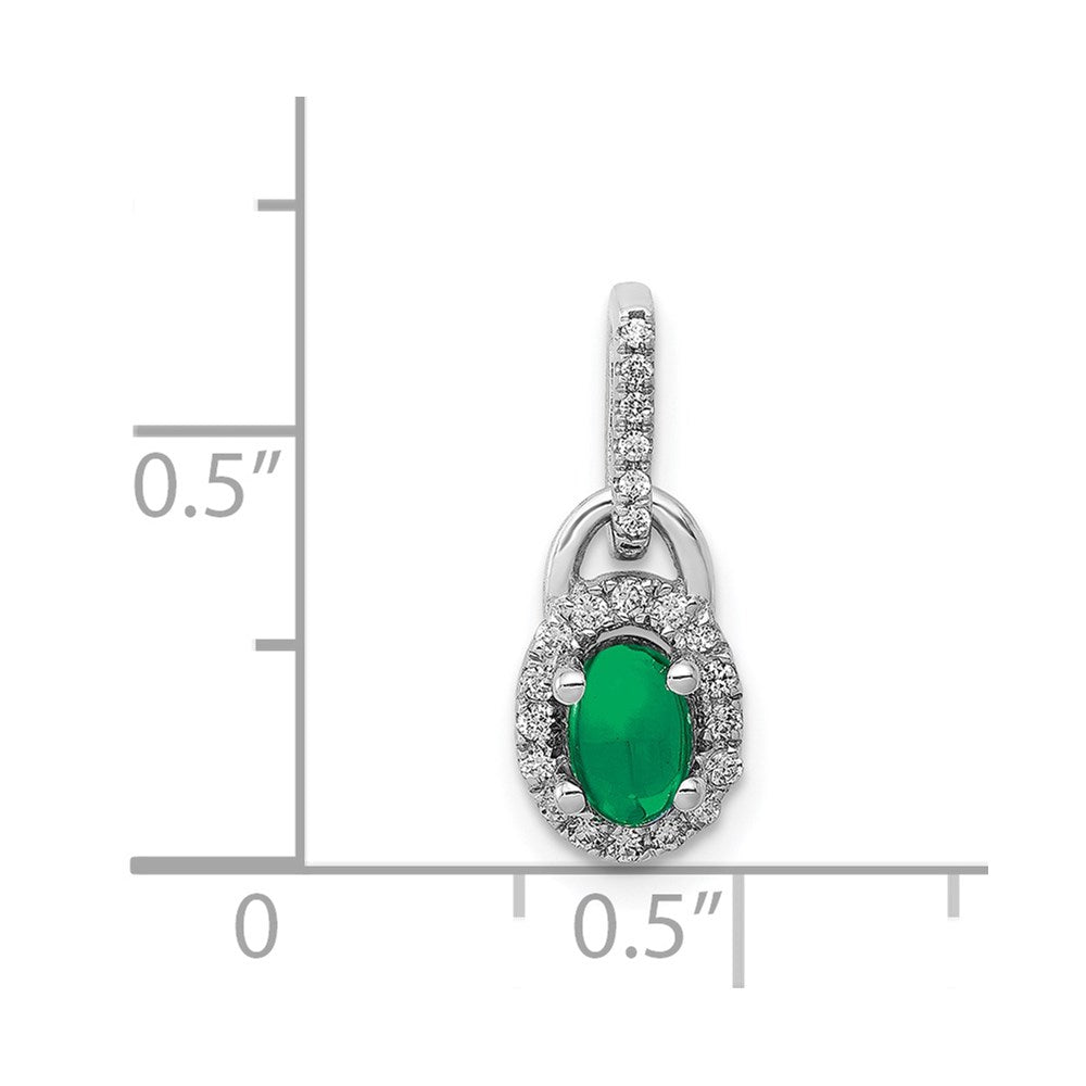14 Karat Weißgold Halo-Anhänger mit echtem Diamant und Cabochon-Smaragd
