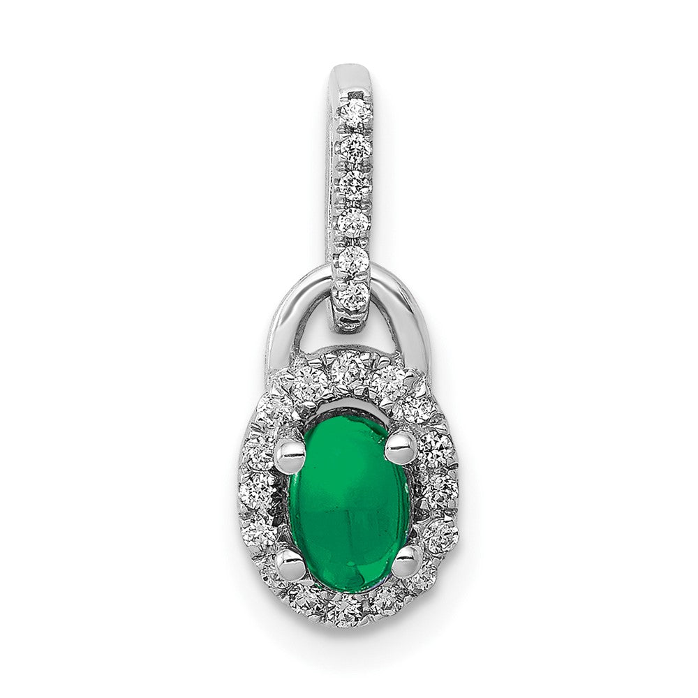 14 Karat Weißgold Halo-Anhänger mit echtem Diamant und Cabochon-Smaragd