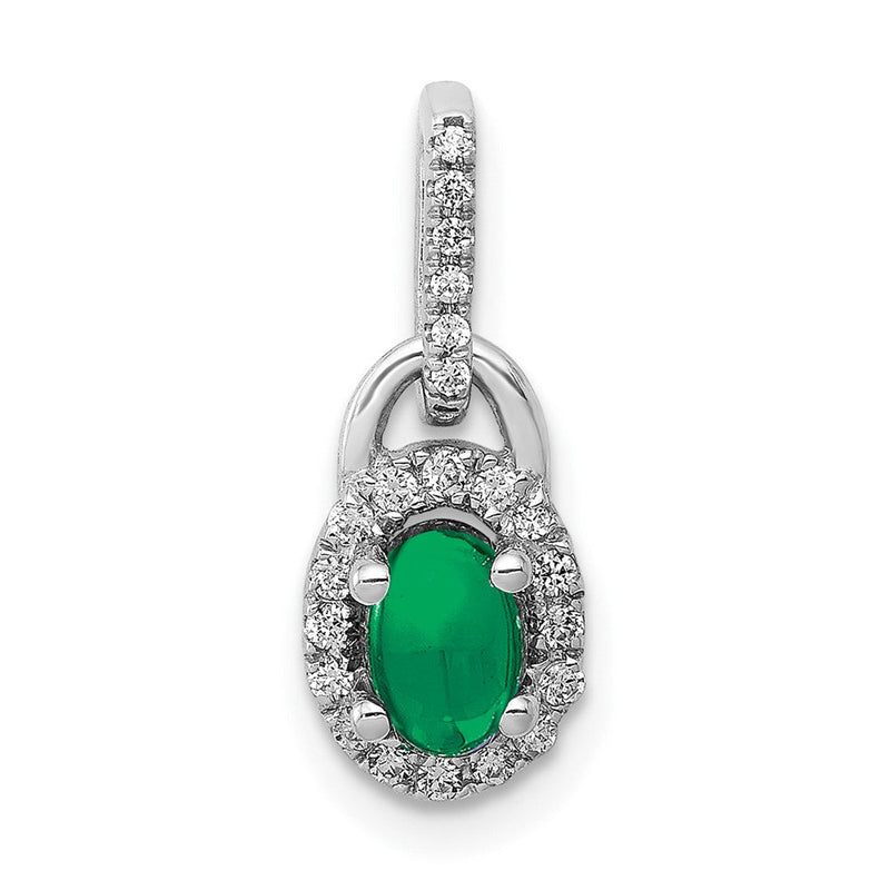 14 Karat Weißgold Halo-Anhänger mit echtem Diamant und Cabochon-Smaragd