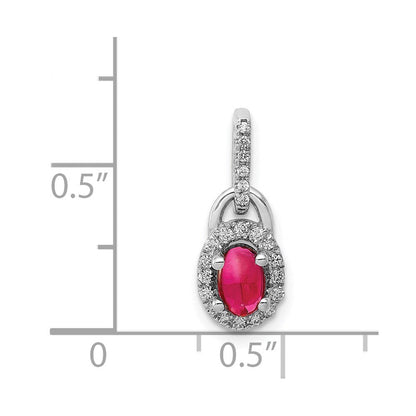 14K Weißgold Anhänger mit echtem Diamant und Rubin-Cabochon