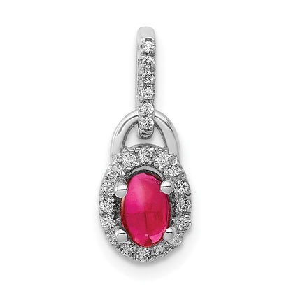 14K Weißgold Anhänger mit echtem Diamant und Rubin-Cabochon