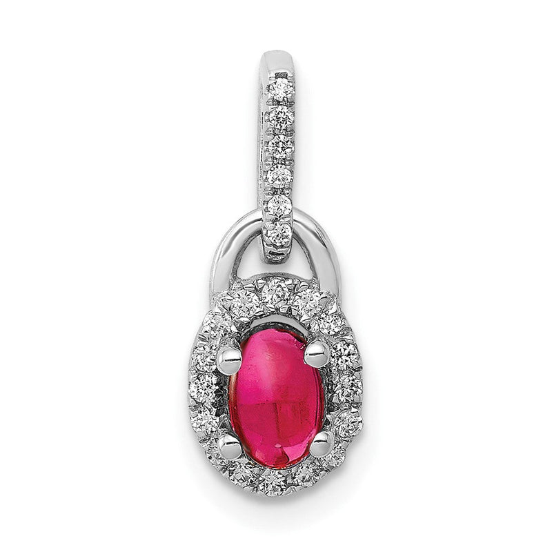 14K Weißgold Anhänger mit echtem Diamant und Rubin-Cabochon