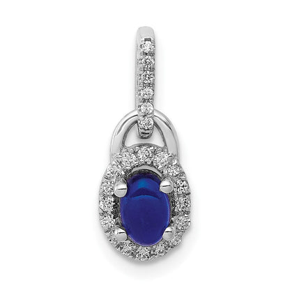 14 K Weißgold Halo Anhänger mit echtem Diamant und Cabochon-Saphir