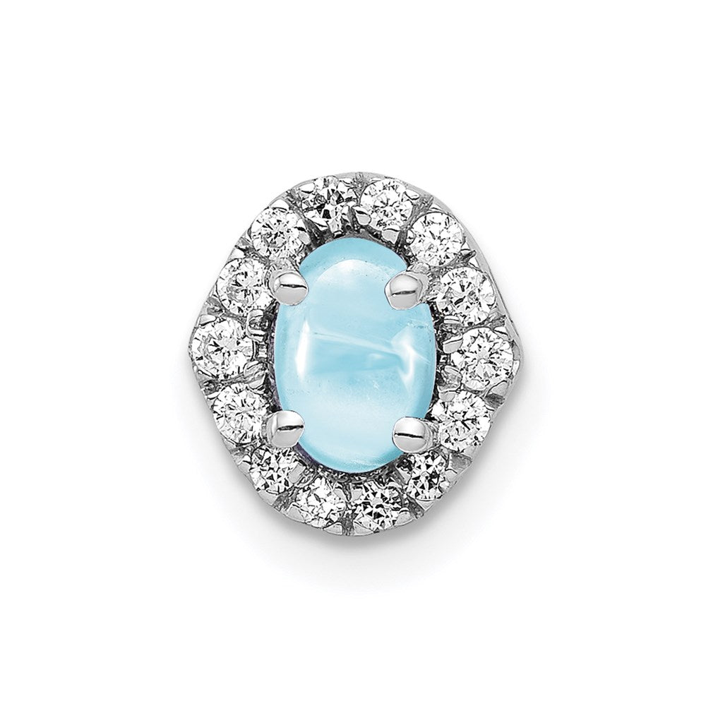 14K Weißgold Echt Diamant & Cabochon.73 Aquamarin Kette Anhänger