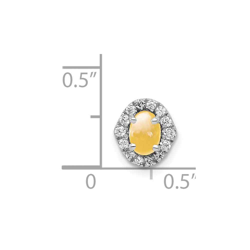 14K Weißgold Echt Diamant & Cabochon.78 Citrin Heiligenschein Kette Anhänger