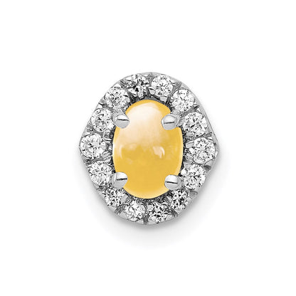 14K Weißgold Echt Diamant & Cabochon.78 Citrin Heiligenschein Kette Anhänger