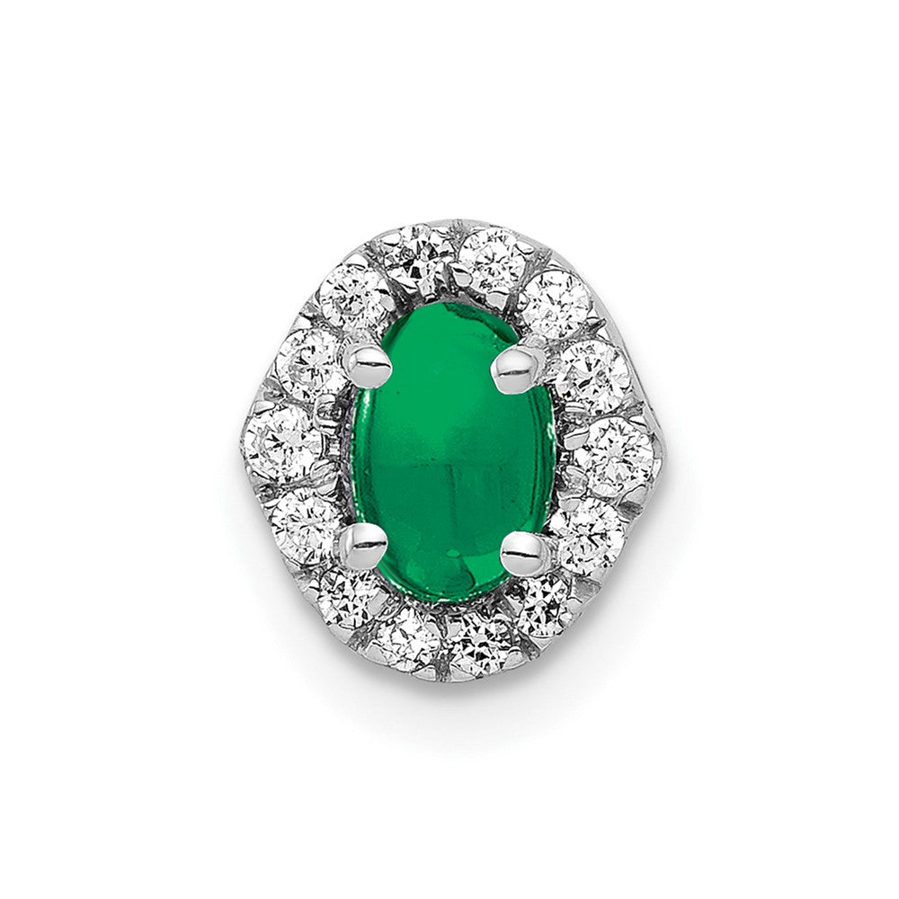 14K Weißgold Heiligenschein Echt Diamant und Cabochon.73 Smaragd Kette Anhänger