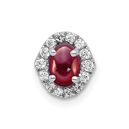 14K Weißgold Echt Diamant & Cabochon.73 Granat Kette Anhänger