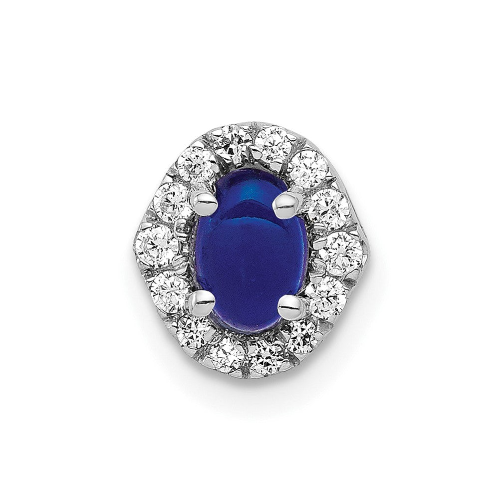14K Weißgold Echt Diamant und Cabochon Saphir Heiligenschein Kette Anhänger