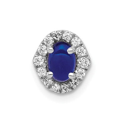 14K Weißgold Echt Diamant und Cabochon Saphir Heiligenschein Kette Anhänger