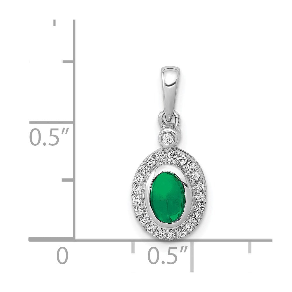14K Weißgold Halo-Anhänger mit echtem Diamant und Cabochon-Smaragd