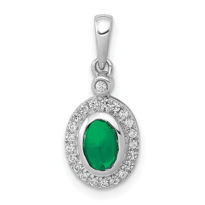 14K Weißgold Halo-Anhänger mit echtem Diamant und Cabochon-Smaragd