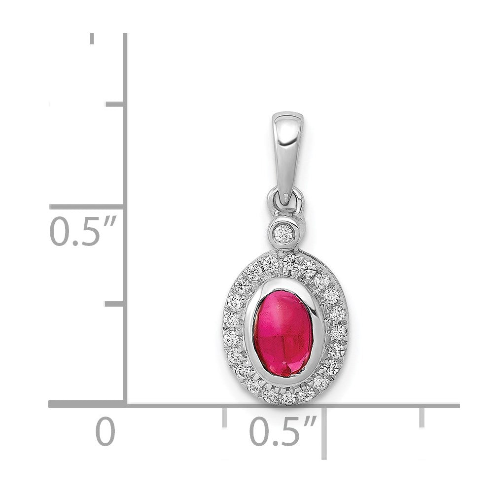 14 Karat Weißgold Halo-Anhänger mit echtem Diamant und Rubin-Cabochon