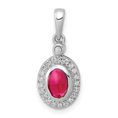 14 Karat Weißgold Halo-Anhänger mit echtem Diamant und Rubin-Cabochon