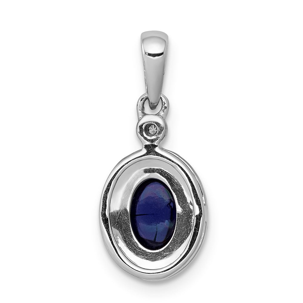 14 Karat Weißgold Halo-Anhänger mit echtem Diamant und Cabochon-Saphir