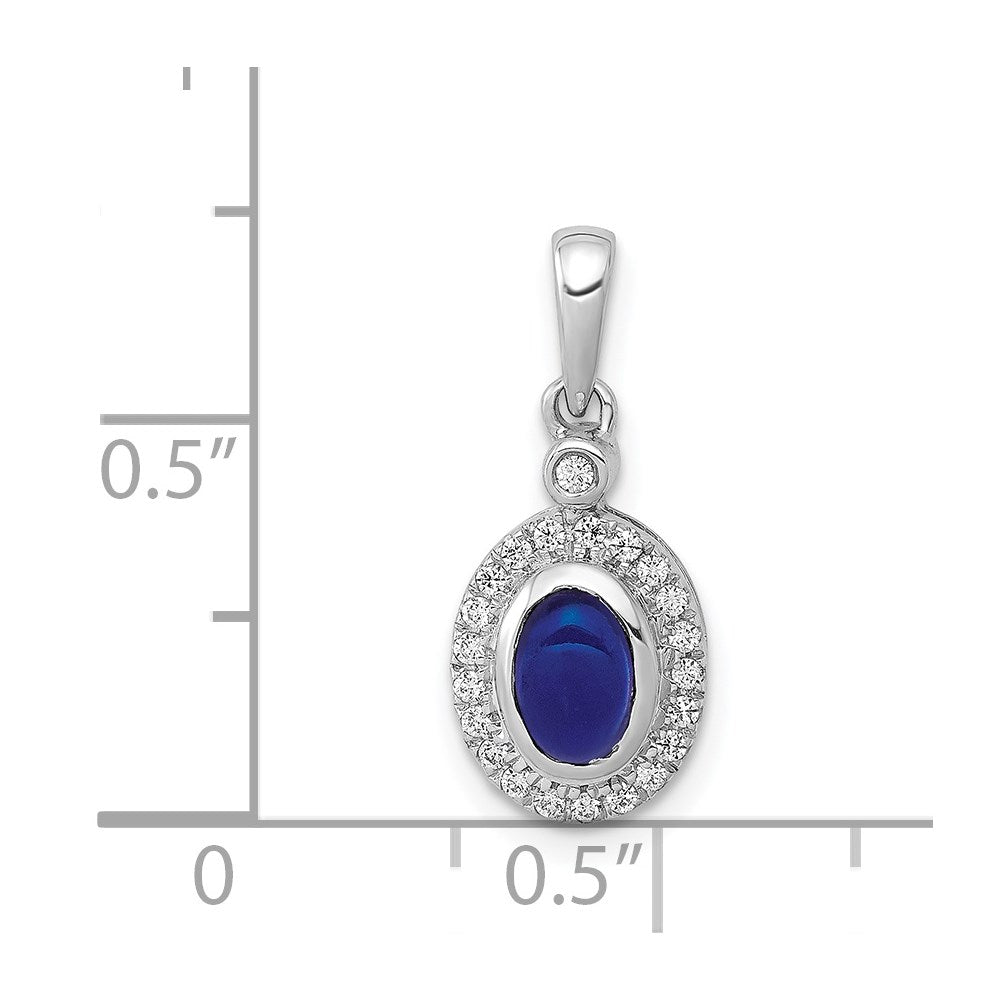 14 Karat Weißgold Halo-Anhänger mit echtem Diamant und Cabochon-Saphir