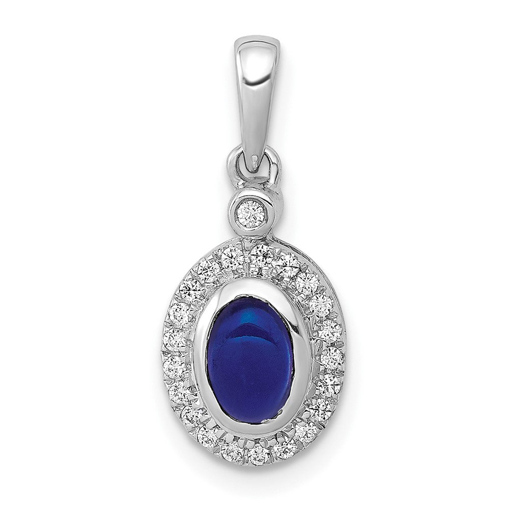 14 Karat Weißgold Halo-Anhänger mit echtem Diamant und Cabochon-Saphir
