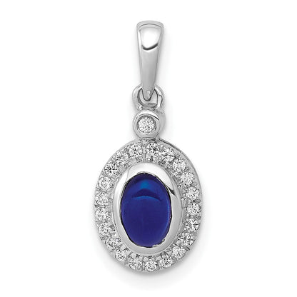14 Karat Weißgold Halo-Anhänger mit echtem Diamant und Cabochon-Saphir