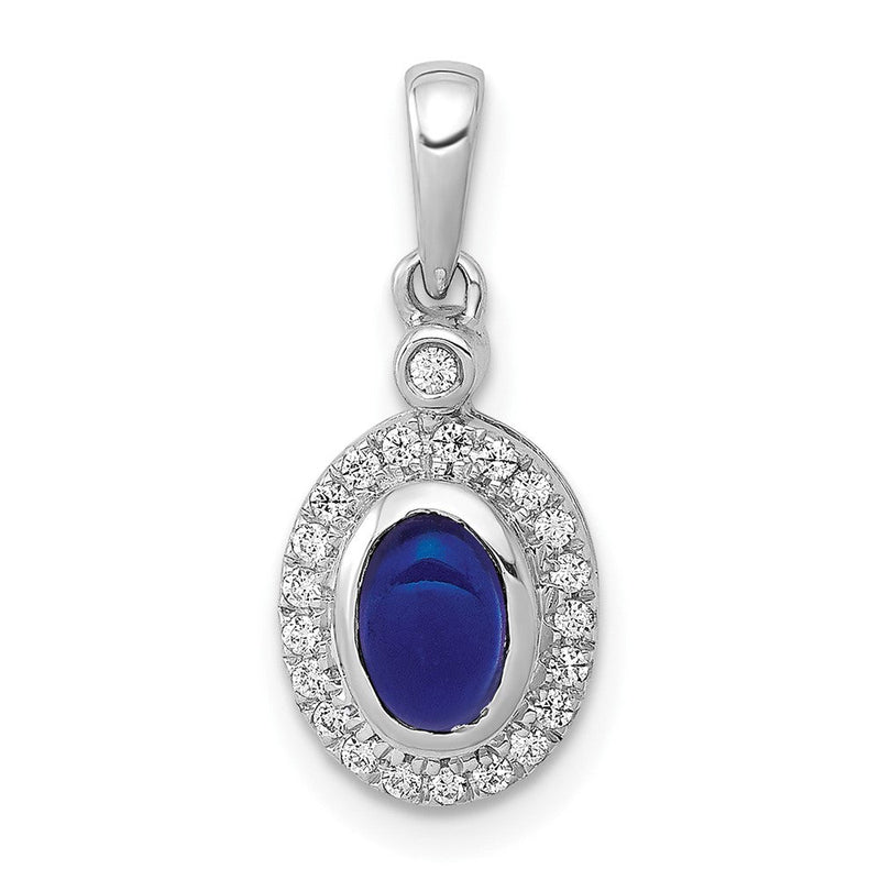 14 Karat Weißgold Halo-Anhänger mit echtem Diamant und Cabochon-Saphir